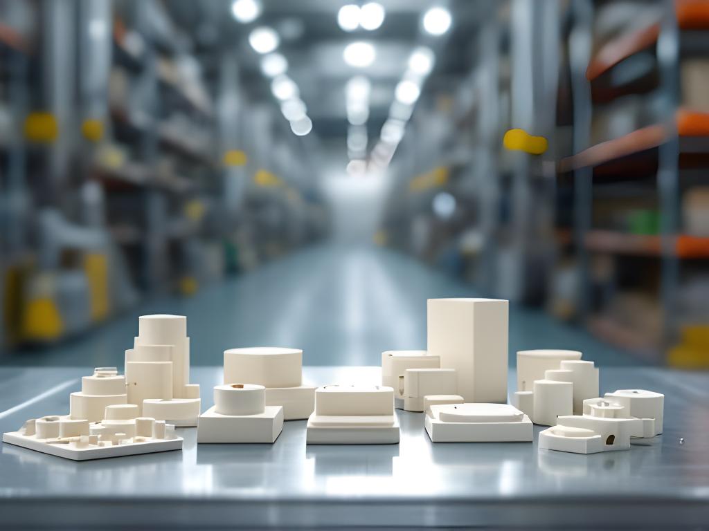 Hochpräzise technische Keramikbauteile auf einem Metalltisch in einer Zürcher Produktionshalle