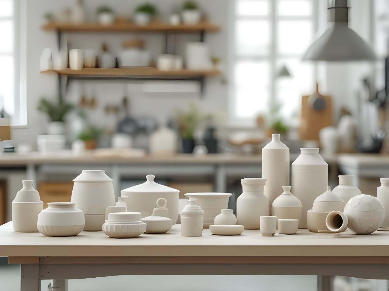 Keramische Werkstücke und technische Bauteile in einem hellen Zürcher Atelier mit ruhiger Werkbank